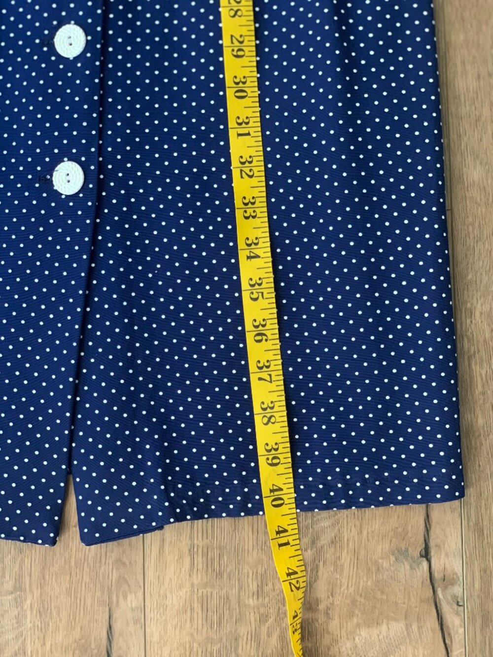 Vintage Polka Dot Shirtwaist Dress S/M Navy White Button Modest Rockabilly Pinup - Picture 16 of 16